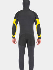 DIVESTAR Men 7MM Hooded Wetsuit Black Yellow Back