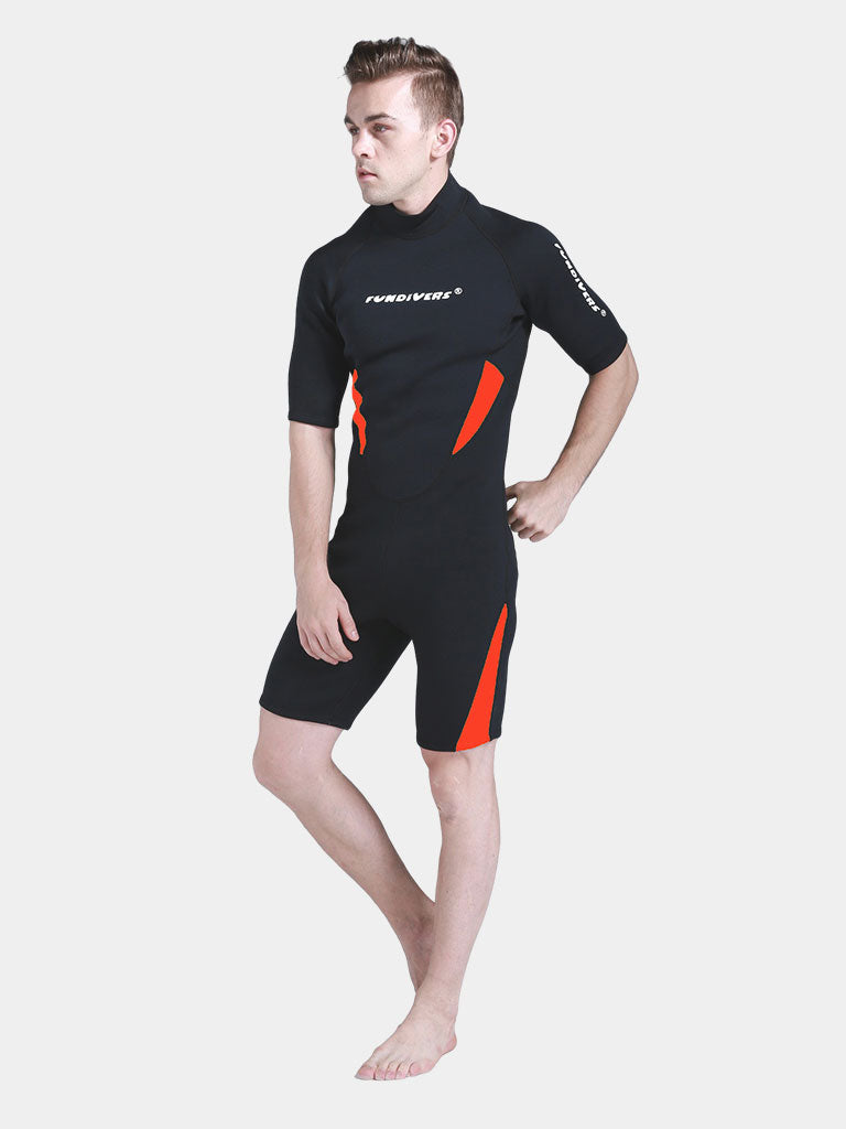 FunDivers Men Short Sleeve 3MM Wetsuit Orange